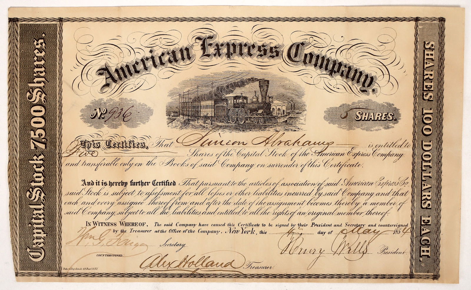 Wells & Fargo Signed AMEX Stock Certificate [192963] (1 of 1)