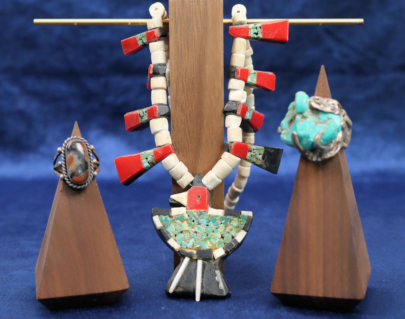 Zuni Mixed Stone Vintage Necklace & 2 Rings [193879] (1 of 3)