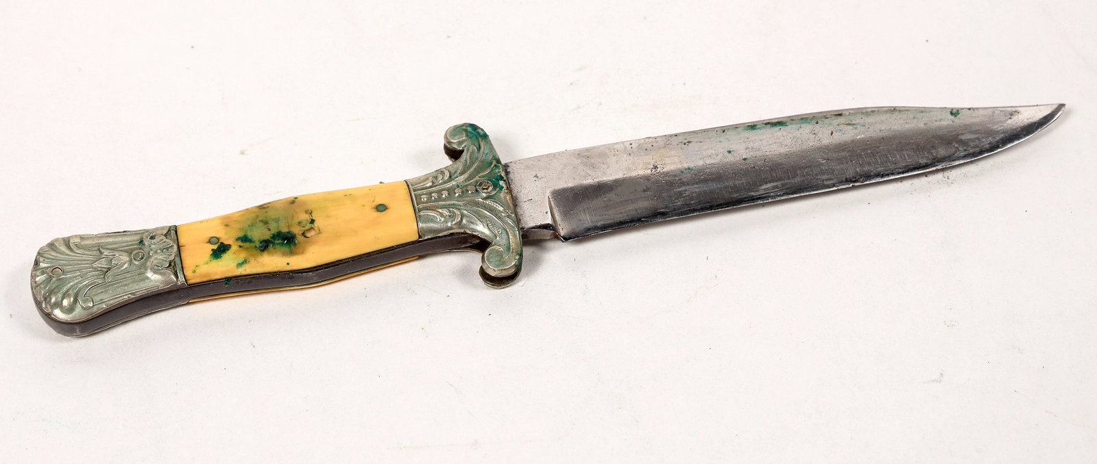 Wostenholm & Son Washington Works Bowie Knife with Sheath 1848-1870's [193357]: This is a George Wostenholm & Son bowie Knife. It is marked "I*XL" on the ricossa and "G. Wostenholm & Son/ Washington Works/ Sheffield" indicating a 1848-1870's manufacture. It is 9 in. overall lengt