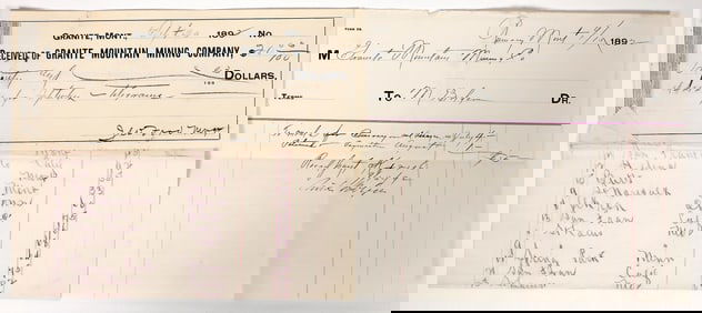Granite Mountain Mining Receipt and Billheads, 1892 [194119]