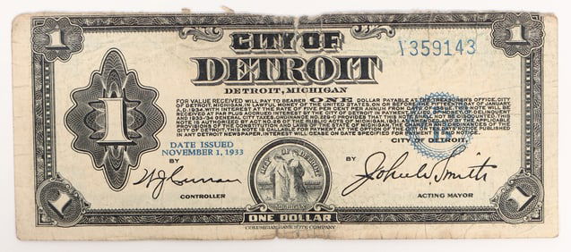 Depression Scrip: City of Detroit $1 [193397]