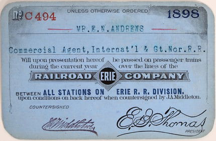 Erie Railroad Company Pass 1898 [180416]