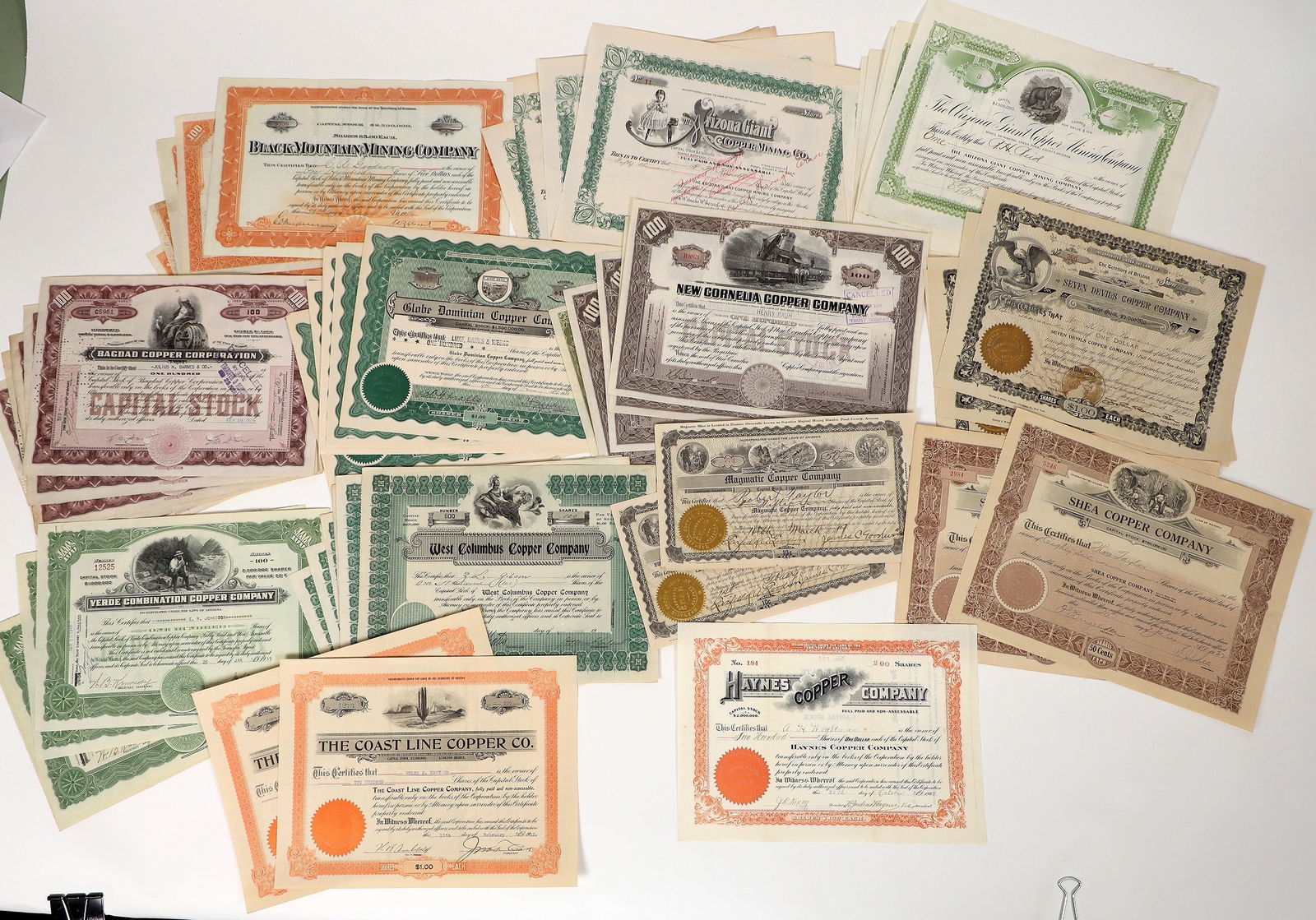 Arizona Copper Mining Stocks, 15 Different with Dupes, 54 [194071] (1 of 1)