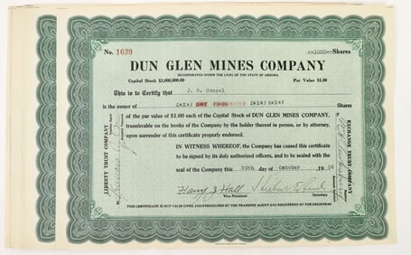 Dun Glen Mines Stocks, 8, 1926-27 [193777]