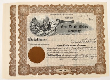 Grutt Davis Mines Stock, 10 Unissued [193776]
