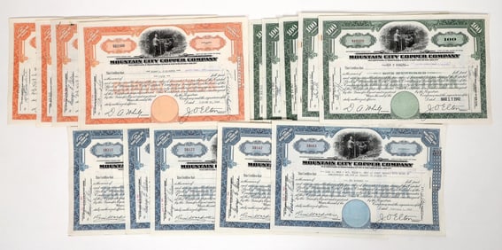 Mountain City Copper Mining Stocks, 3 Different, 15 Total [193786]