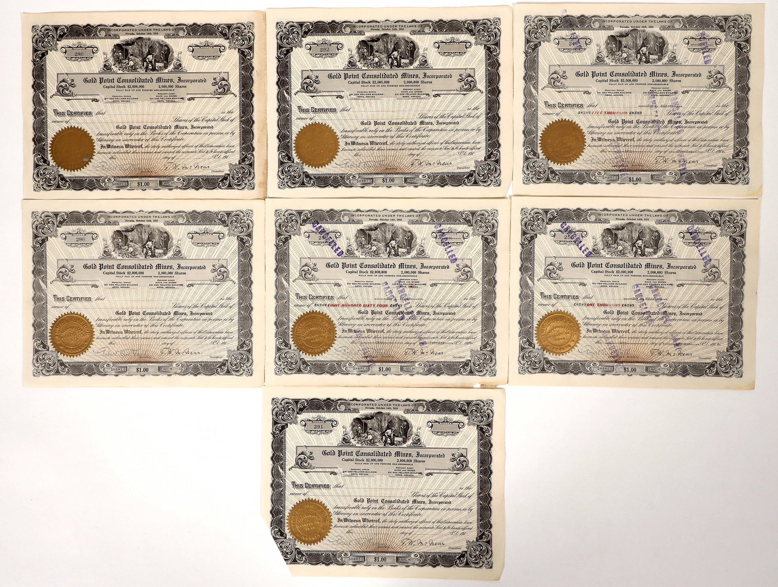 Gold Point Consolidated Mines Stock Certificates  (7) [193803] (1 of 1)