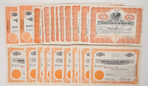 Comstock-Keystone Mining Stocks, 3 Different, 22 Total  [193928]