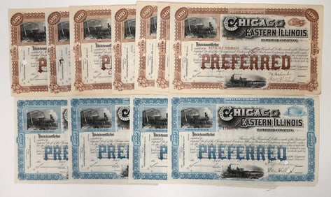 Chicago and Eastern Illinois RR Stocks, 2 Different, 10 [192590]