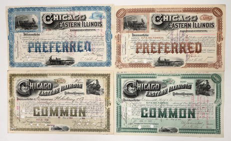 Chicago and Eastern Illinois RR, 4 Different Stocks, 1889-1908 [192591]