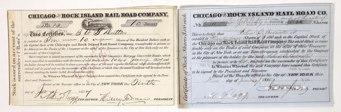 Chicago and Rock Island RR Stock Pair, 1852-57 [192585]