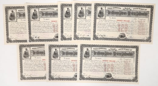 Chicago, Kansas and Western RR $20 Bond Scrip Certificates, 7, 1887 [192586]