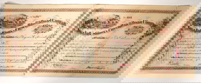 Iowa Falls and Sioux City RR Stock Pair, 1885 [192622]