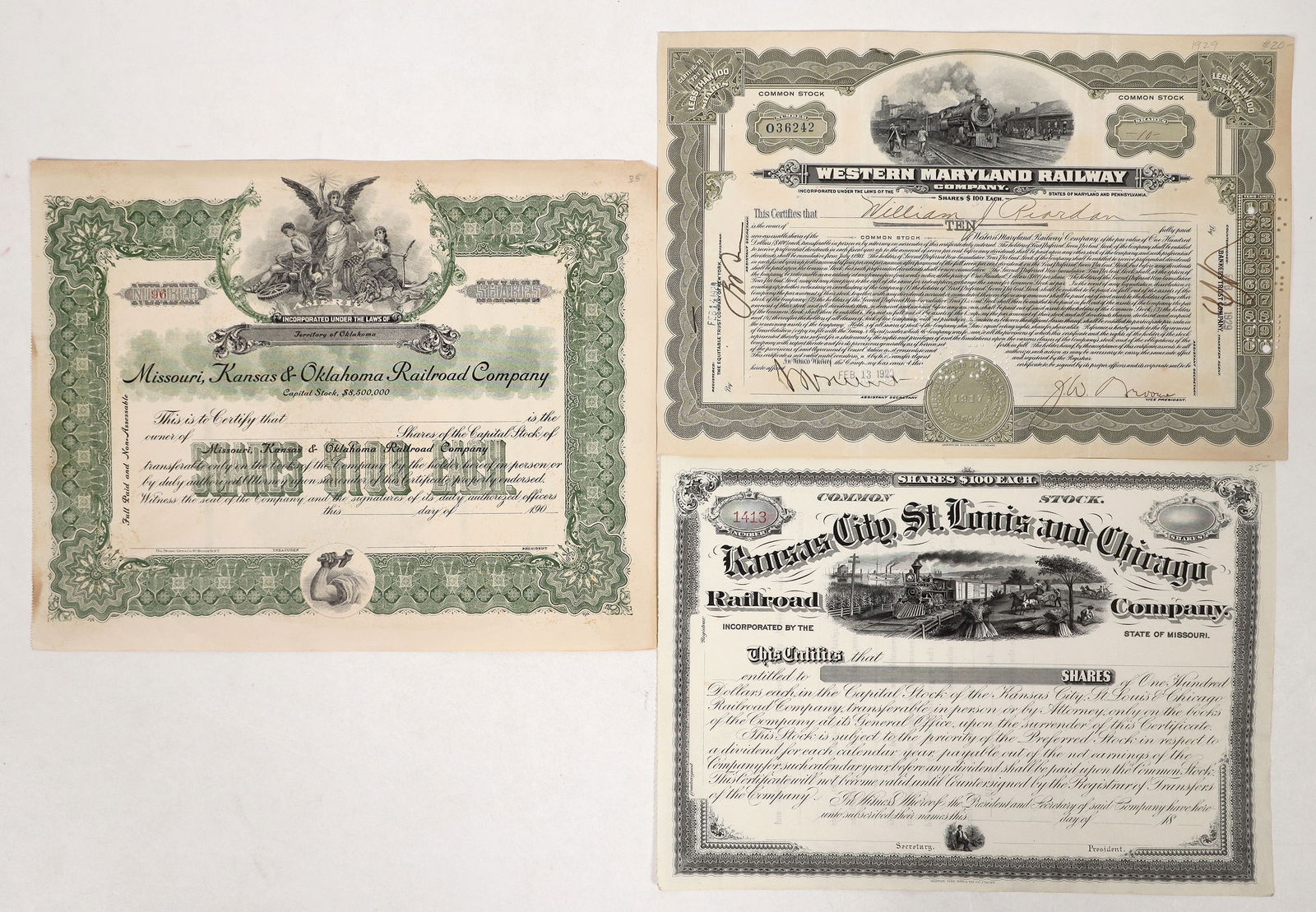 Kansas and Missouri RR Stocks, 3 [192342] (1 of 1)