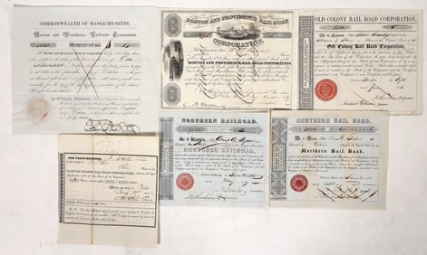 Massachusetts RR Stocks, 6 Different, 1840's [192787]