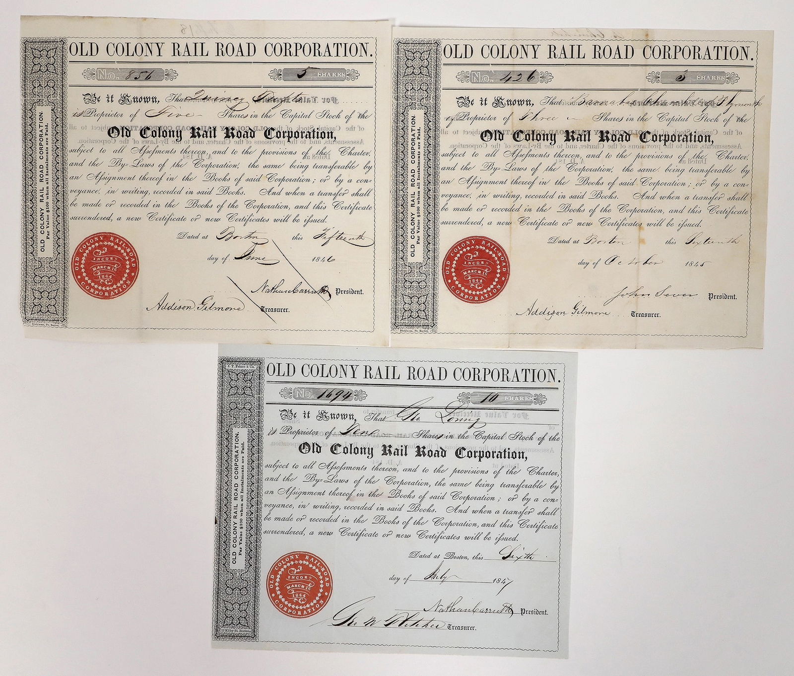 Old Colony Railroad Stocks, 1845-1847 [192959] (1 of 1)