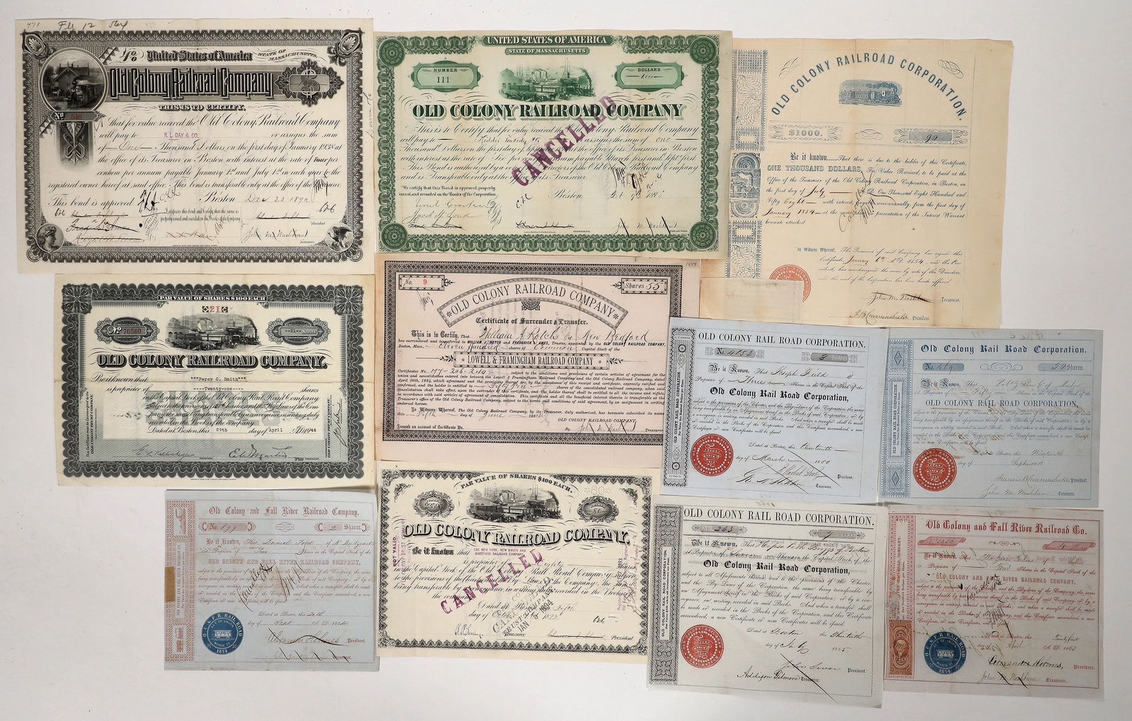 Old Colony RR Stocks & 1 Bond, 9, 1845-1946 [192600] (1 of 1)