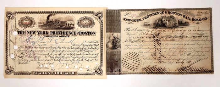 New York, Providence and Boston RR Stock Pair, 1838-89 [192625]