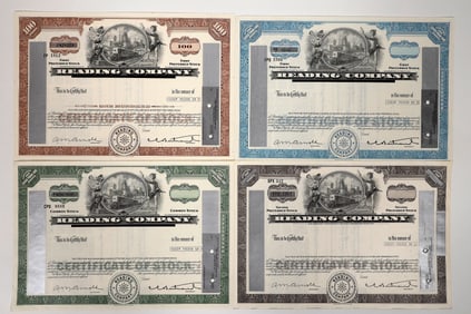 Unissued Reading Company Stock Certificates (4) [192505]