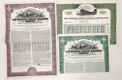 Western Pacific RR Stocks/Bonds Trio 1939-1948 [192012]