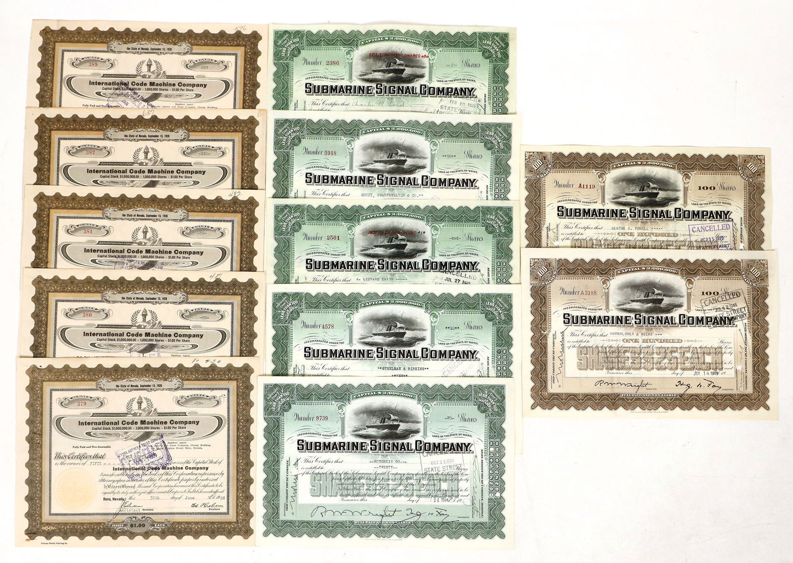 Submarine Signal & Intl. Code Machine Stocks, 10 Total [191193] (1 of 1)