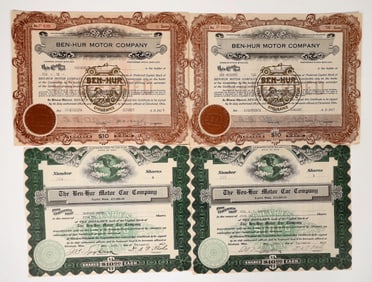 Ben-Hur Motor Co. Stocks, 2 Different, 4 Total [193971]