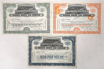Hudson Motor Car, 3 Different Stocks, 1930-53 [192731]