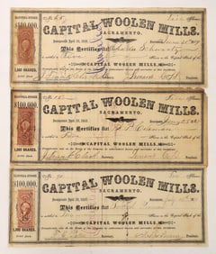 Sacramento Woolen Mill Stock Certs (2) [192696]