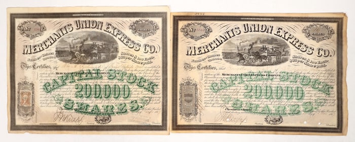 Merchants' Union Express Co. stock pair, 1867 [192160]