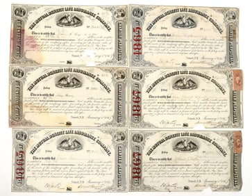 Mutual Benefit Life Insurance Stock, 1860's, 3 Different, 6 Total [191039]