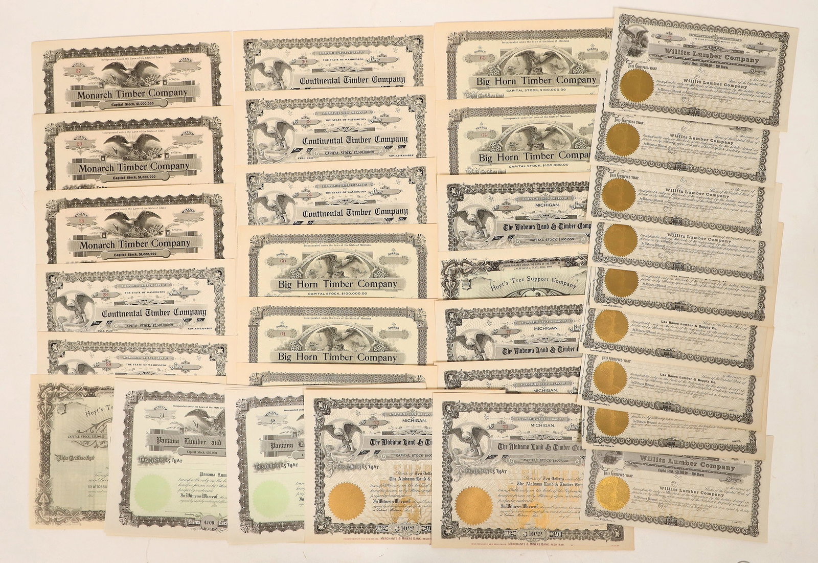 Lumber Unissued Stocks, 8 Different, 35 Total [191094] (1 of 1)