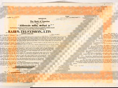 Early Baird Television Stock, 1932, Rare [192273]