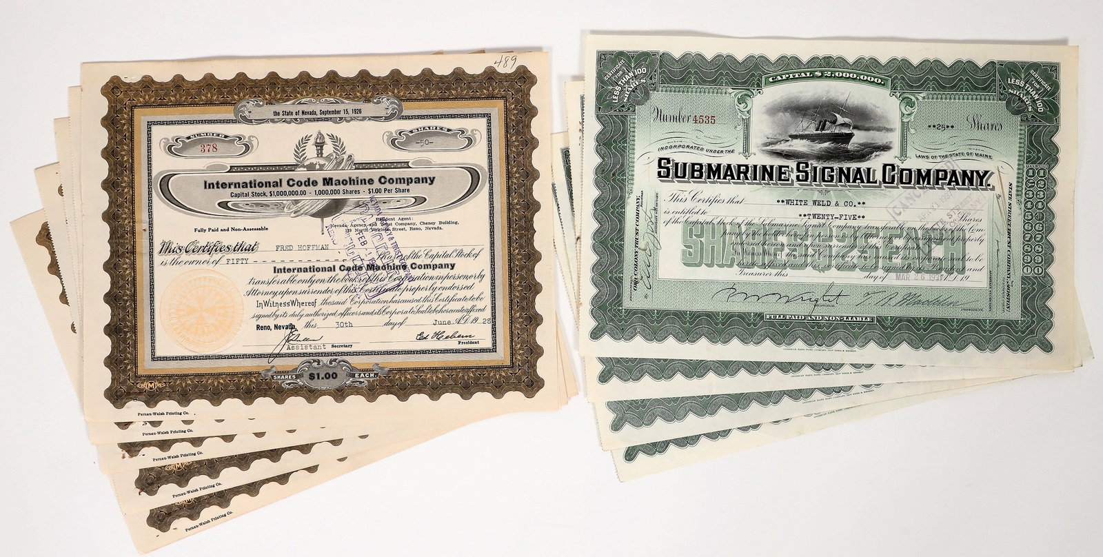 Submarine Signal & Intl. Code Machine Stocks, 10 Total [193972] (1 of 1)