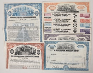 Pacific Telephone and Telegraph Stocks & Bonds, 9 Different  [192299]