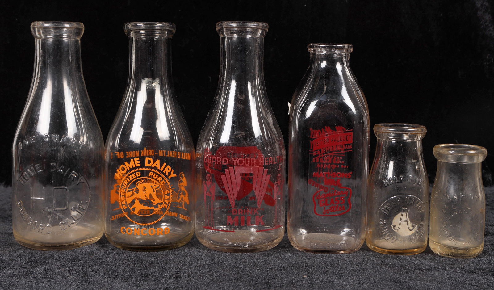 Concord Milk Bottle Collection, 6 Different [194881]