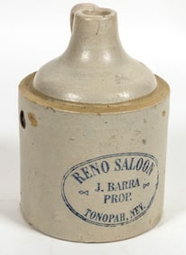Reno Saloon, J. Barra Prop., Tonopah, Nev Clay Whiskey Jug [197034]