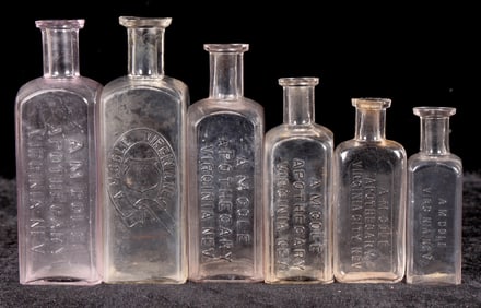 A M Cole Drug Store Bottles, 6 Different [195384]