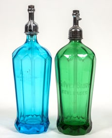 Light Cobalt and Green Seltzer Bottle Pair [195118]
