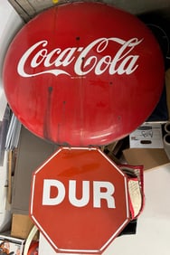 Coca Cola Round, 2 sided, 50" diameter, vintage, "Dur" sign below [196742]