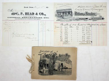 Rare Arizona Ephemera: Two Billheads & Tucson Photogravures Booklet [195448]