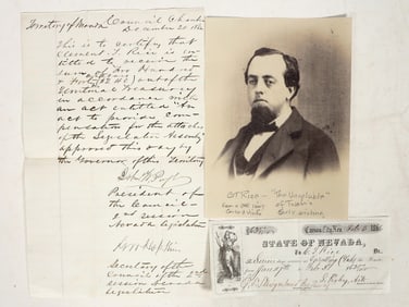 Clement T. Rice, Friend of Mark Twain, Nevada Territory Document Pair [196733]