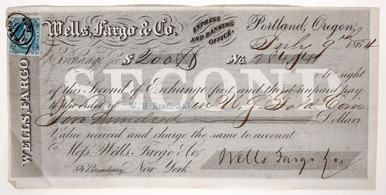 Wells, Fargo & Co. Second of Exchange Portland, Oregon 1864 [194316]