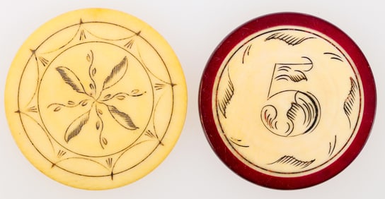 Scrimshawed Ivory Poker Chips (2) [196451]