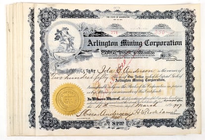Arlington Mining Corporation Stock Certificates (19) [195643]