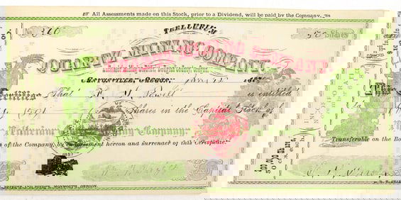 Tellurium Quartz Mining Company Stock Certificate [195712]