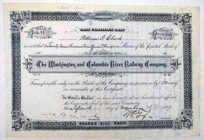 Washington & Columbia River Railway Company Stock Certificate [195648]