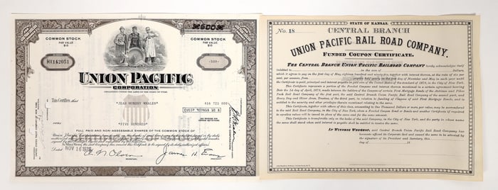 Union Pacific RR Stock and Rare Bond [196120]