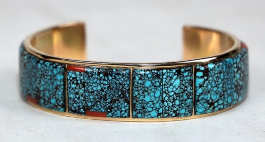 Gold, Turquoise Custom Bracelet, Tom Willeto [196204]