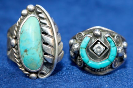 Navajo Rings with Turquoise (2) size 10 and 13  [194555]