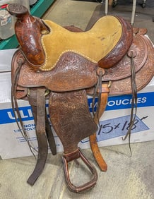 Western Tooled Saddle Adorned with Sterling Silver [124493]